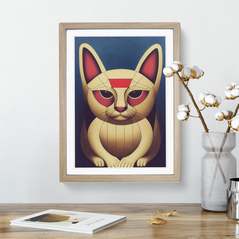 Lucky Cat Abstract - Framed Print, 34cm H x 25cm W x 2cm D, Oak