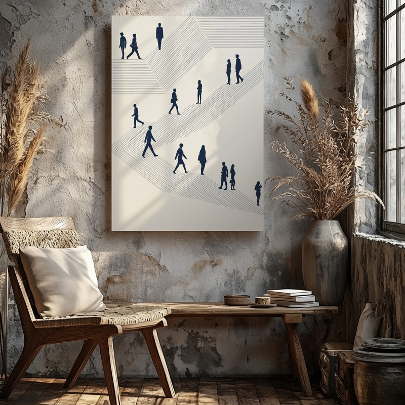 Canvas Create A Minimalist Design Featuring A Series Of Abstract Figures Wall Art Walking Along Diagonal Lines Suggesting Movement And Canvas Wall Art