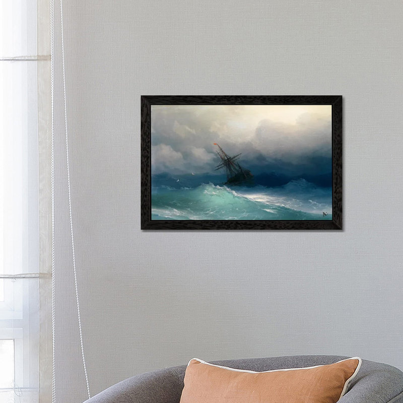 Ship On A Stormy Seas by Ivan Aivazovsky - Painting on Canvas, Black Framed, 101.6 cm H x 66.04 cm W