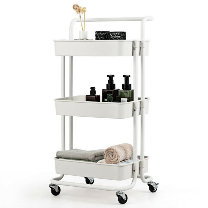 White 3-Tier Metal and ABS Rolling Utility Cart