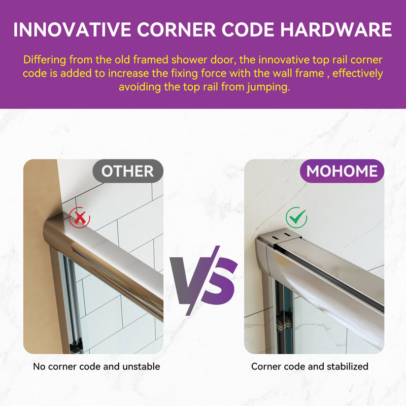 56"- 60" W x 76" H Double Sliding Semi-Frameless Shower Door with 5/16" Clear Tempered Glass, Matte Black