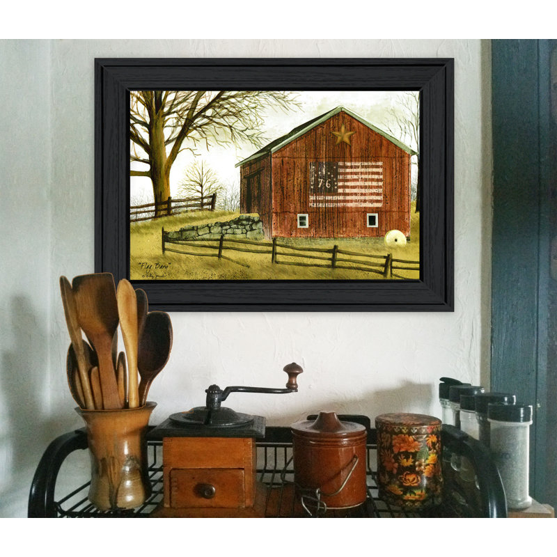 «Flag Barn Barn», art mural encadré pour le salon et la maison par Billy Jacobs, Cadre noir