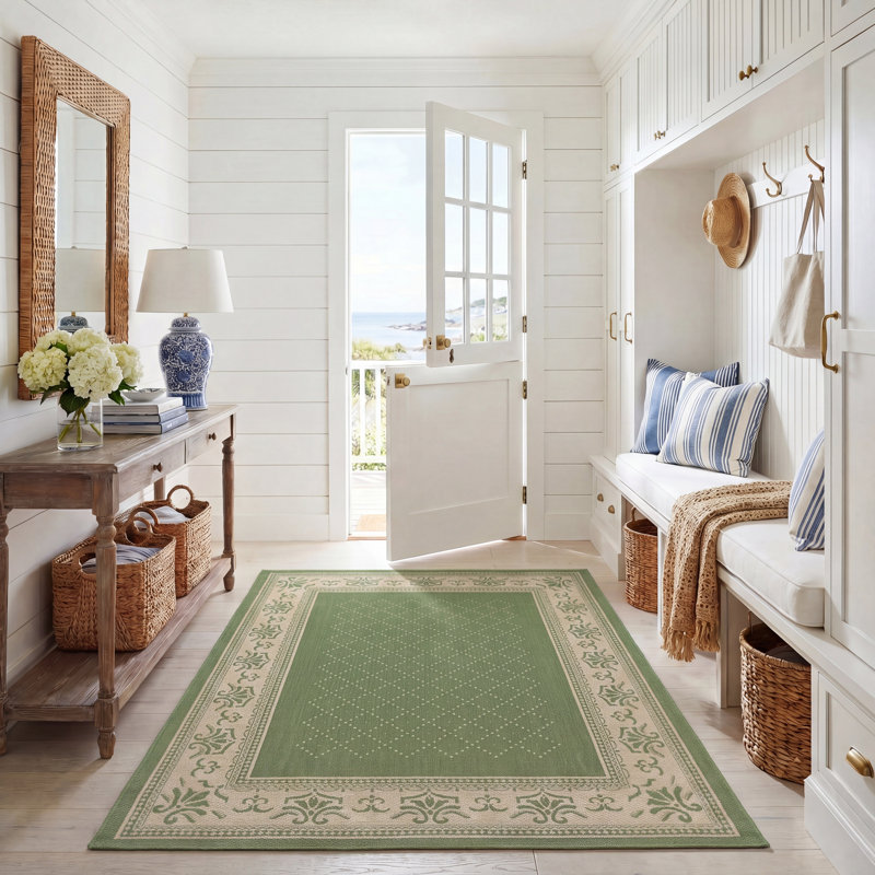 Bordeaux Oriental Green Indoor / Outdoor Area Indoor/Outdoor Area Rug, Rectangle 5'3" x 7'7"