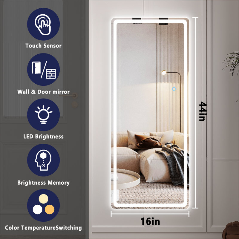 Gizzelle Modern & Contemporary Lighted Full-Length Mirror with 3-Year Warranty, 44" x 16", White