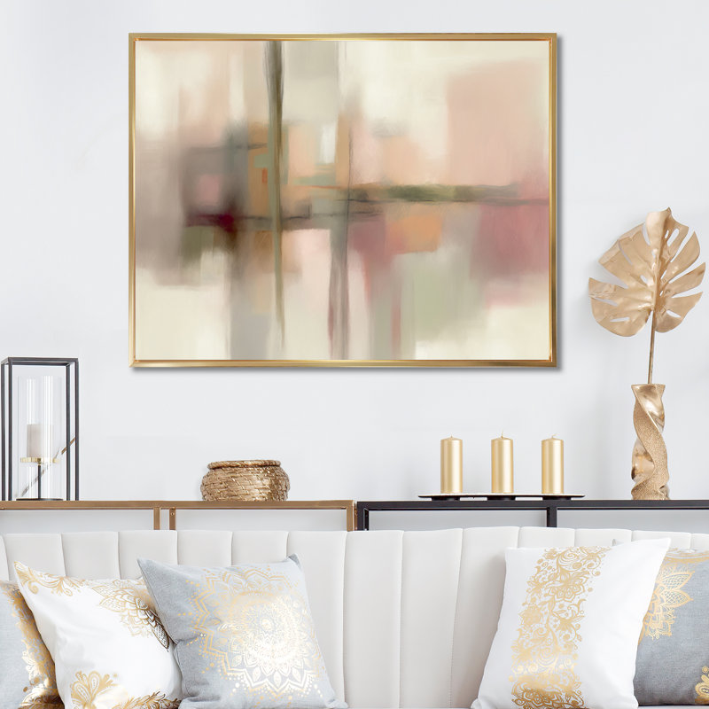 Simplicité rétro rose, minimalisme I - peinture murale abstraite, Cadre flottant doré, H 16 po x l 32 po