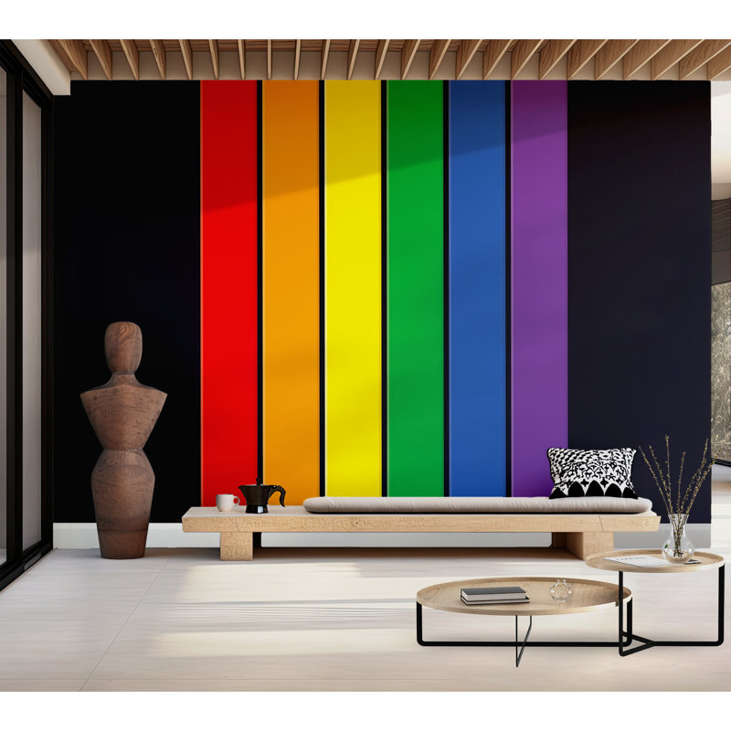 Murale pelez et collez de qualité supérieure - rayures colorées, L 108 po x l 150 po