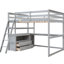 Lit mezzanine double avec bureau et tablettes, Sublimity gris - Construction en bois de pin pour une chambre à coucher exquise