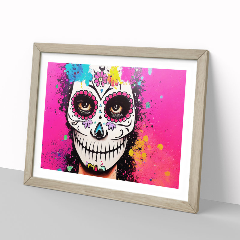 Sugar Skull Woman Vol.1 - Single Picture Frame Print, 25cm H x 34cm W x 2cm D, Oak Framed
