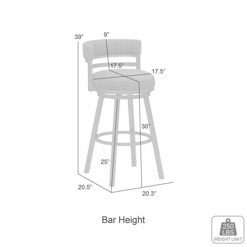 Tabouret de bar pivotant Olney à dossier incurvé et revêtement en tissu, hauteur comptoir ou bar, Graphite tissé