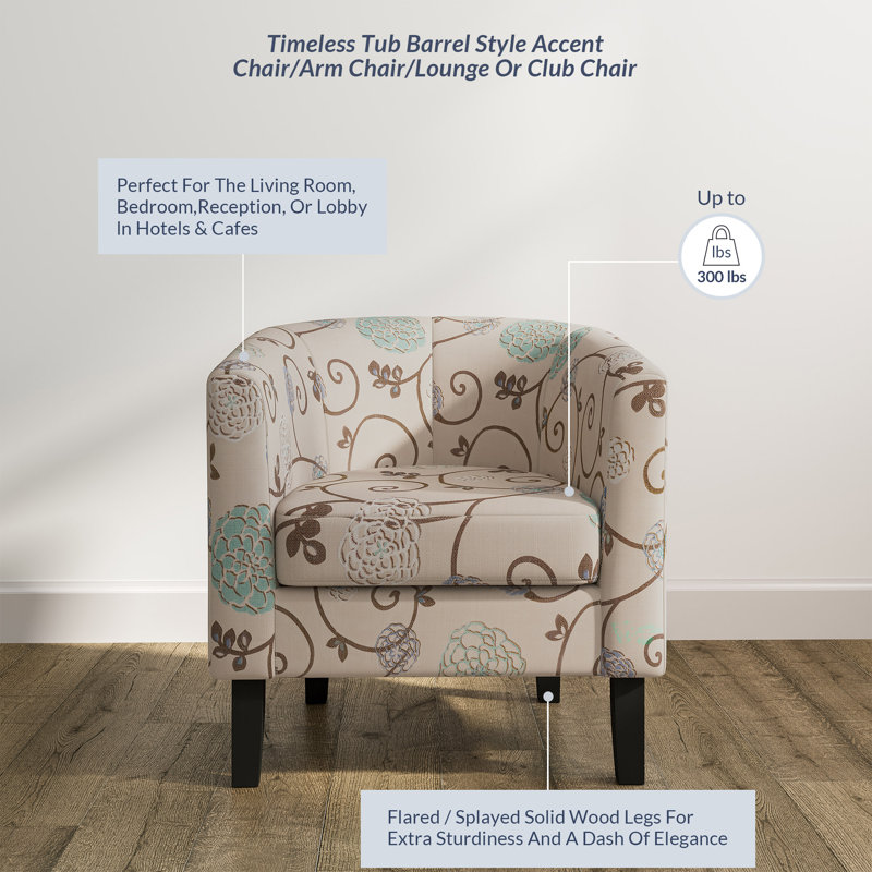 Fauteuil demi-tonneau de 26,77 po Munson, Beige / lin bleu