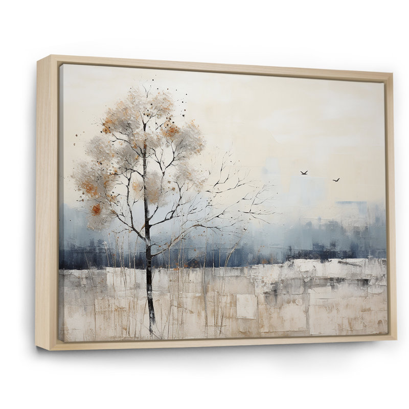 Minimalisme beige et bleu campagne II - impressions sur toile campagne, Cadre naturel flottant, H 30 po x l 40 po x P 1,5 po