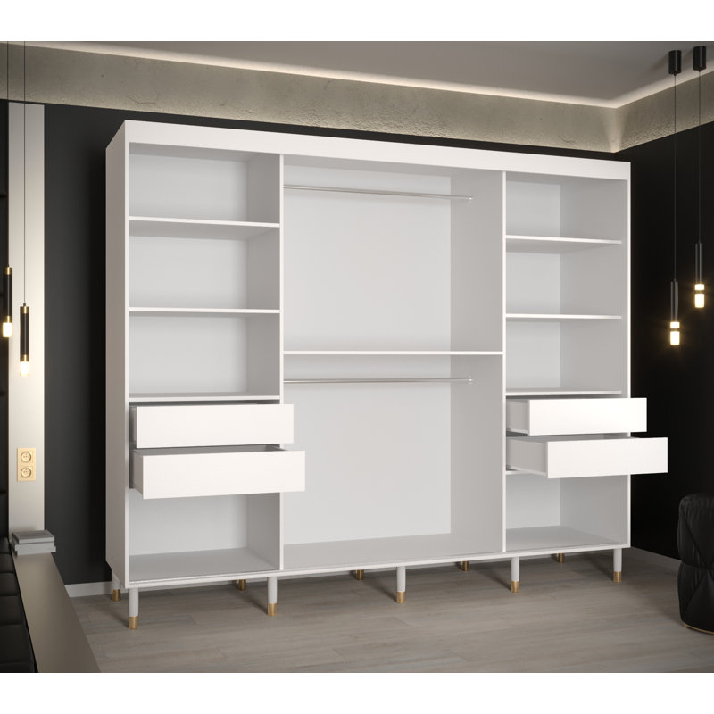 Kynzleigh Manufactured Wood Wardrobe, White, 208cm H x 250cm W x 62cm D