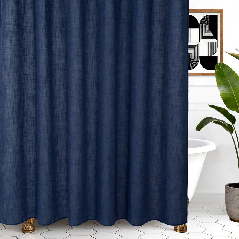 Linen Blend Single Shower Curtain, Midnight Navy