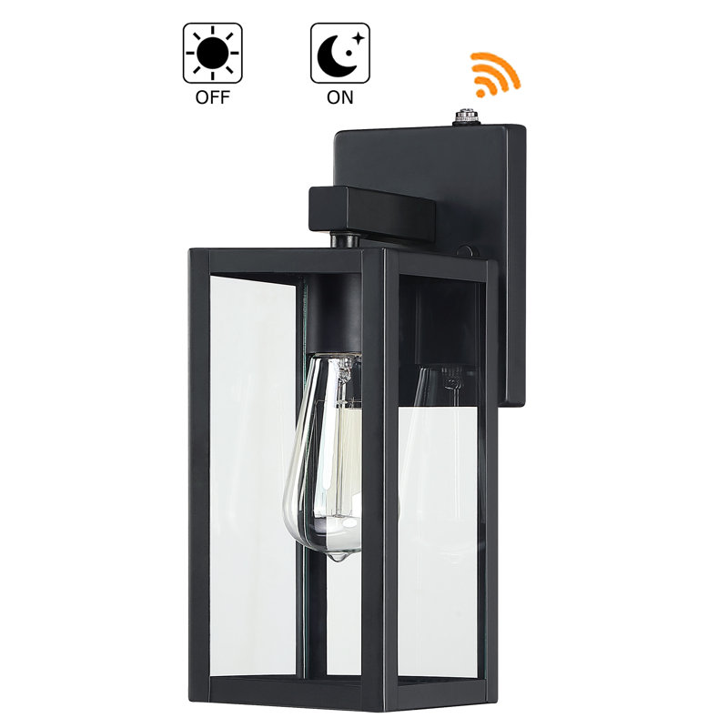 14"H Black Dusk to Dawn Outdoor Wall Lantern Scone with Clear Glass Shade, 14" H x 5" W x 6.5" D