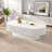 Modern Cream Oval Coffee Table Fluted Drum Design Thick Tabletop White Living Room End Table-1946102633