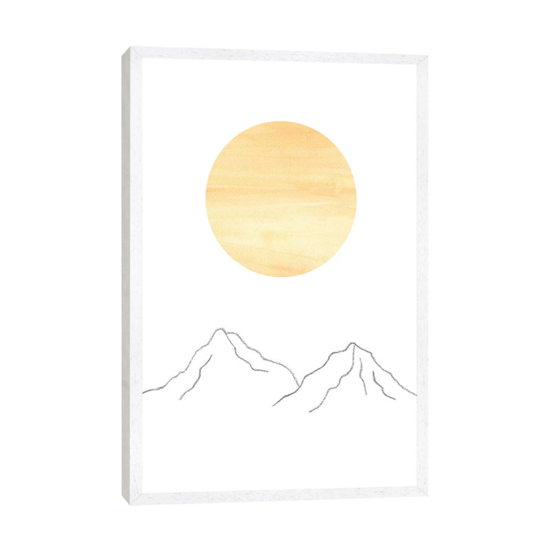 Sun And Mountains - Painting on Canvas, 101.6cm H x 66.04cm W x 3.81cm D, White Framed