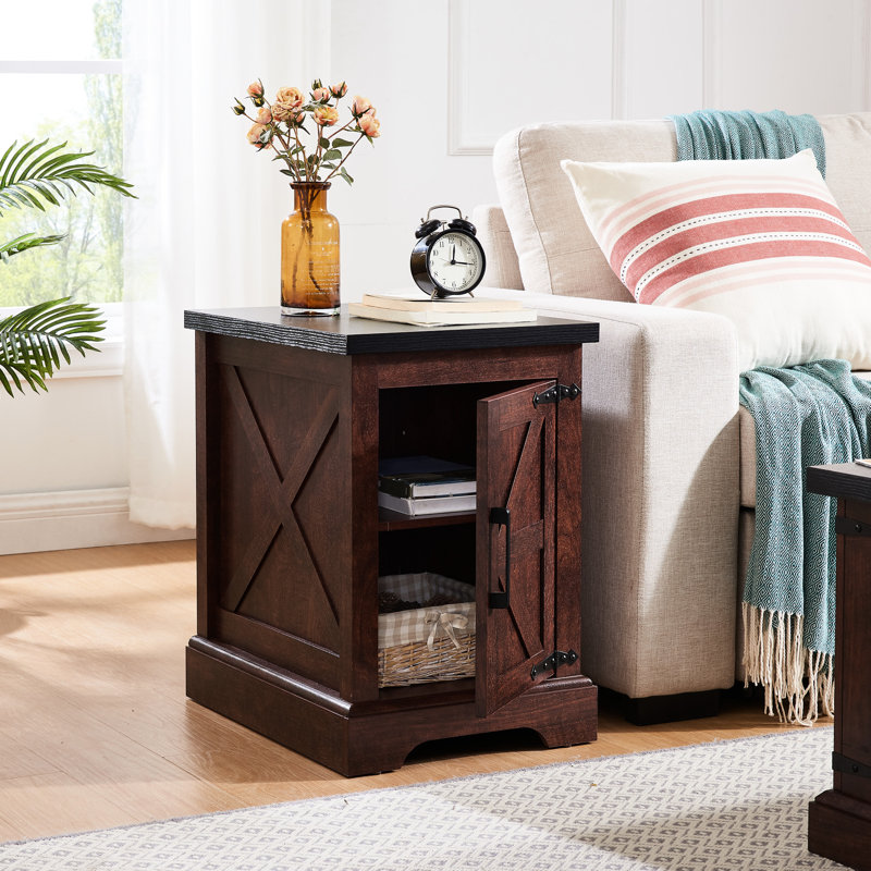 Table d'appoint en chêne rustique avec décor en tôle rétro et finition de chambre à coucher réglable