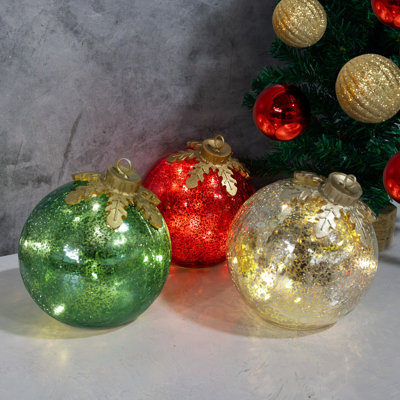 Battery-Operated Glass Tabletop Christmas Ornaments (3ct)