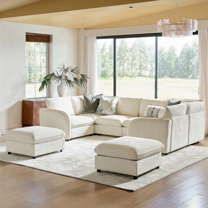 Canapé modulaire moderne avec rangement de 128,5 po Terencio , Ivory
