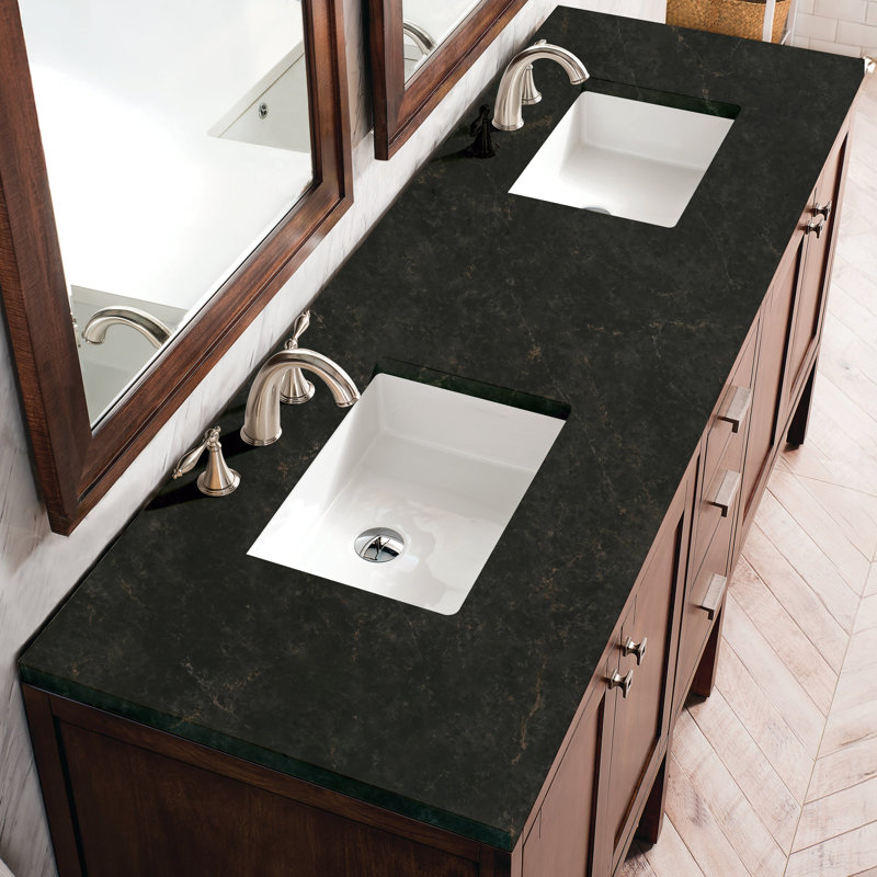 Addison 72'' W Double Vanity, Mid-Century Acacia, 8" Widespread, Phantome Eclos
