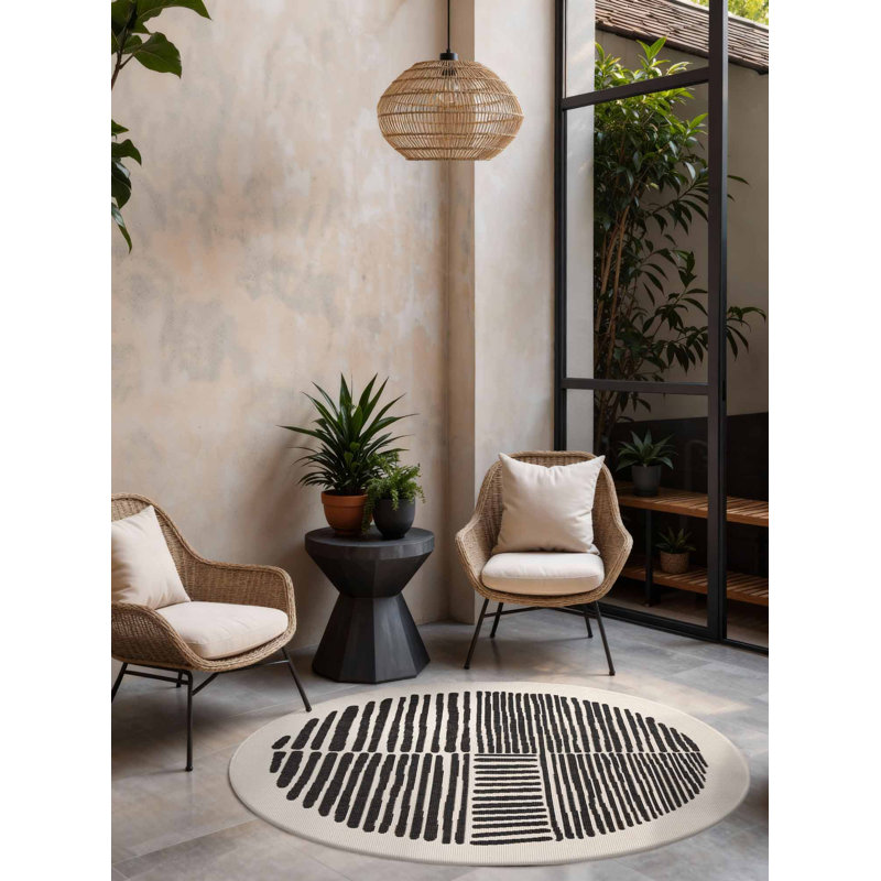 Round Dequavion Geometric 200cm X 200cm Indoor / Outdoor Area Rug