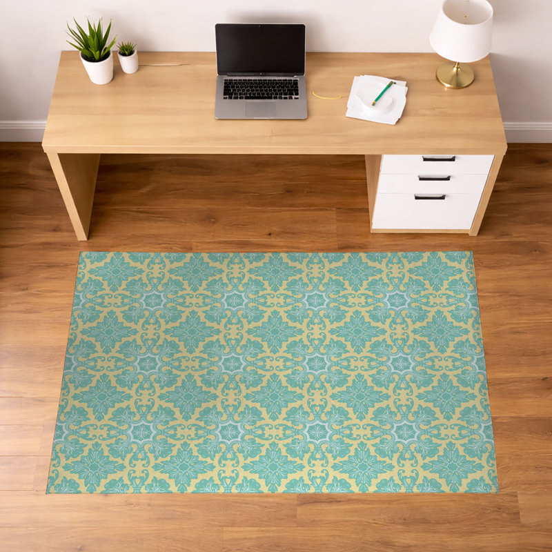 Tapis de bureau léger damas à profil bas antidérapant, L 72 po x P 48 po, Jaune