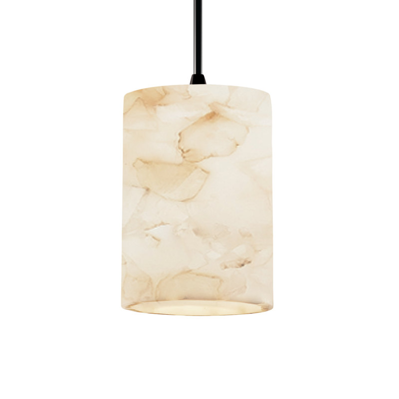 Luminaire suspendu cylindrique 1 lumière Alfonsas Alabaster Rocks! ™, Cylindre avec rebord plat, Noir mat