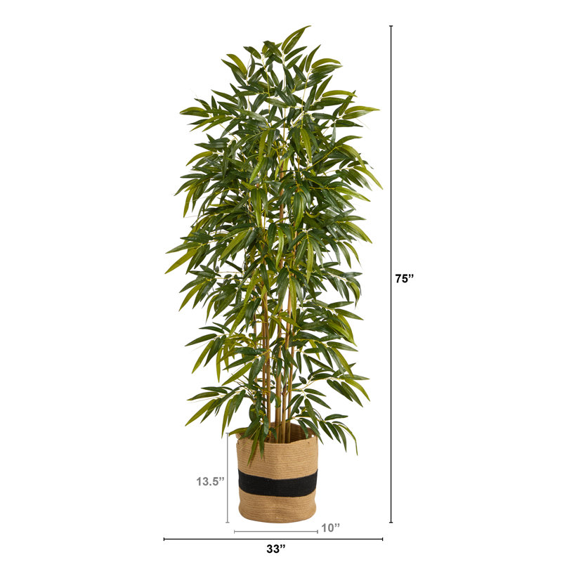 75'' Faux Bamboo Tree in Burlap, Cotton Planter