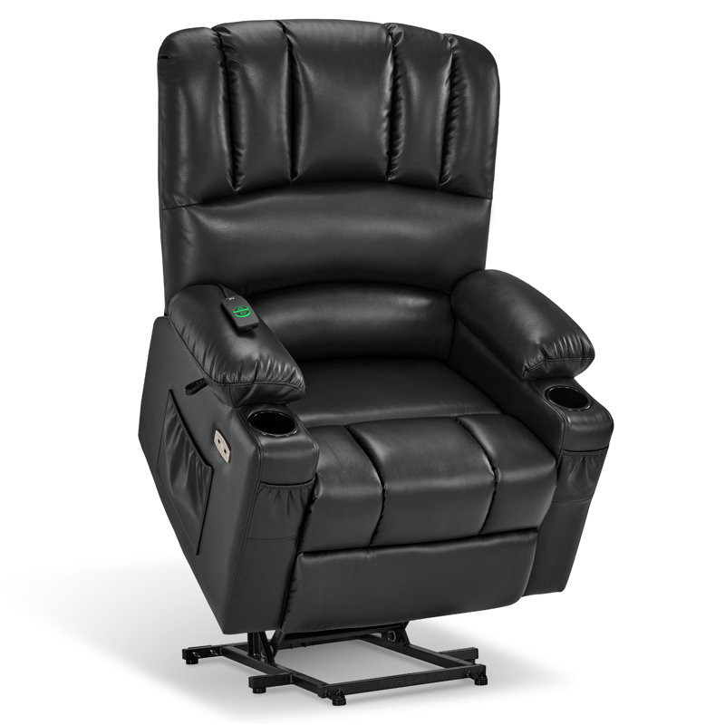 Power Recliner Lift Chair with Heat and Vibration Massage, Faux Leather, Black