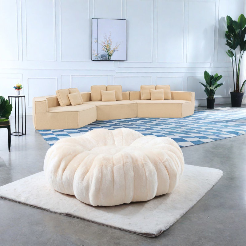 Canapé modulaire spacieux avec mousse haute densité et sherpa doux pour un salon moderne