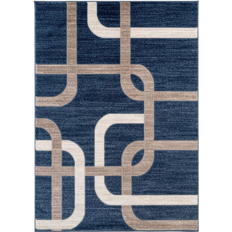 Tapis bleu à motif abstrait Daijon, Rectangle 8 pi x 11 pi