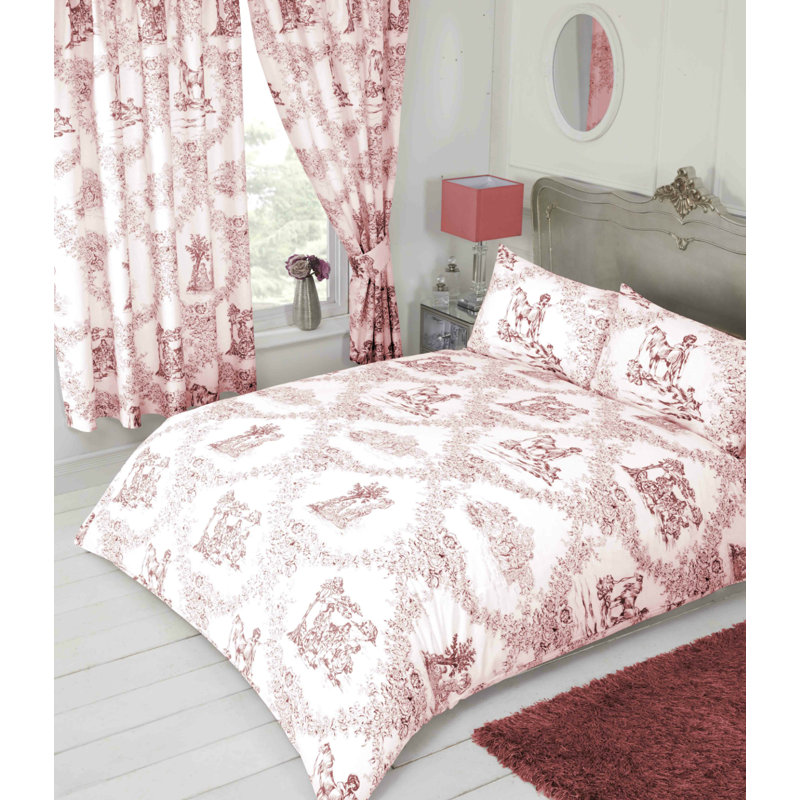 TOILE DE JOUY Giovanni 132 TC Duvet Cover Set, Double Duvet Cover + 2 Standard Pillowcases, Red