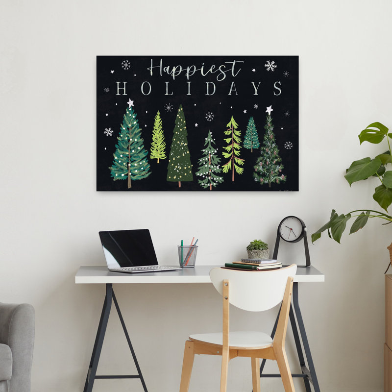 Art abstrait, paysage de Noël contemporain «Happesteuses fêtes», H 24 po x l 36 po