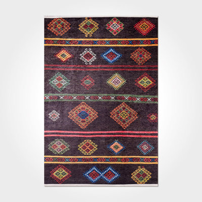 Thambiah Brown Multicolor Moroccan Digital Print Area Rug