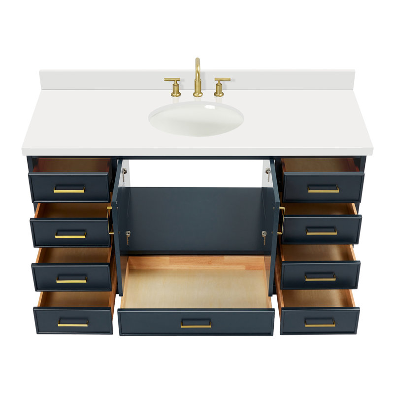 Meuble-lavabo simple avec plateau Abshire 61, Bleu minuit