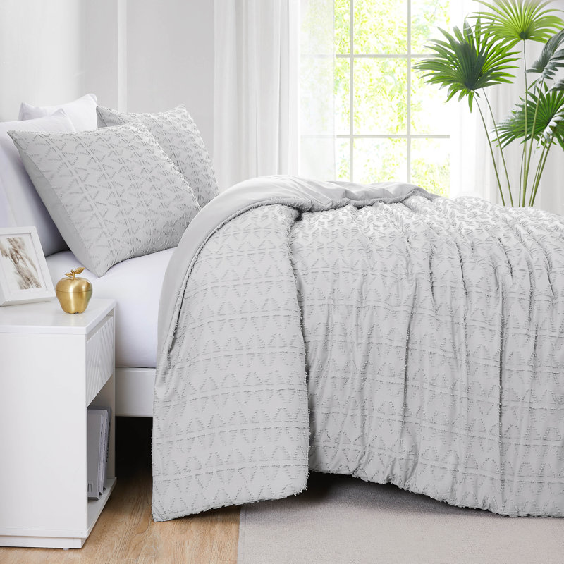 Bali Collection Clipped Jacquard Microfiber Duvet Cover Set, King Duvet Cover + 2 King Shams, Light Gray