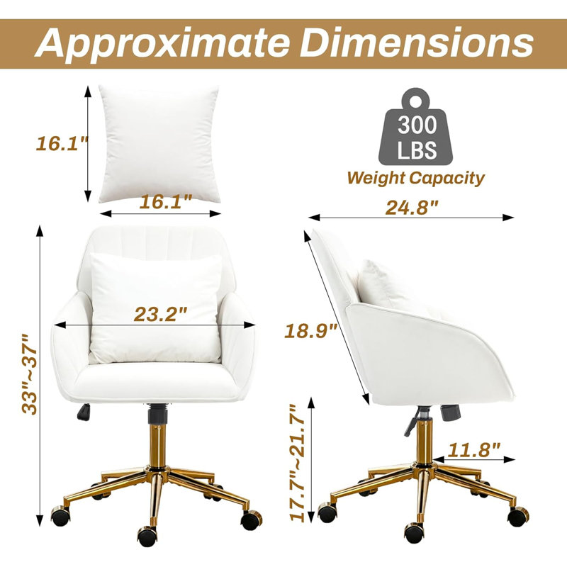 Fauteuil de coiffeuse pivotant en velours rose avec pieds et coussins dorés, Mélange de coton blanc