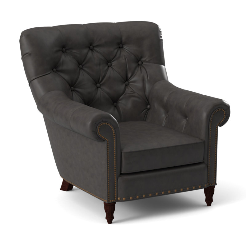 Kirby Leather Club Chair, #9 & #54 Natural, Anilina Cacao Genuine Leather, Mahogany