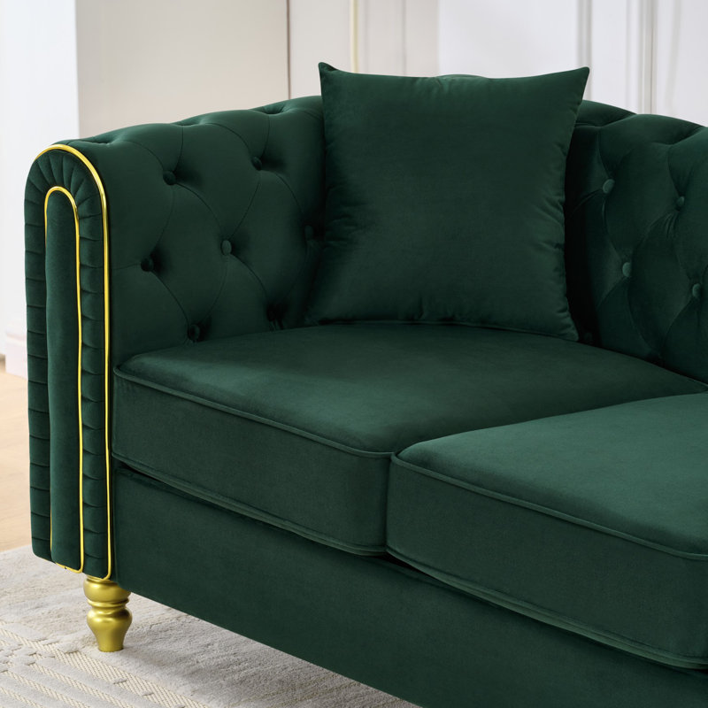 Canapé Chesterfield Averleigh, 29.5" H x 86" W x 31" D, Vert émeraude