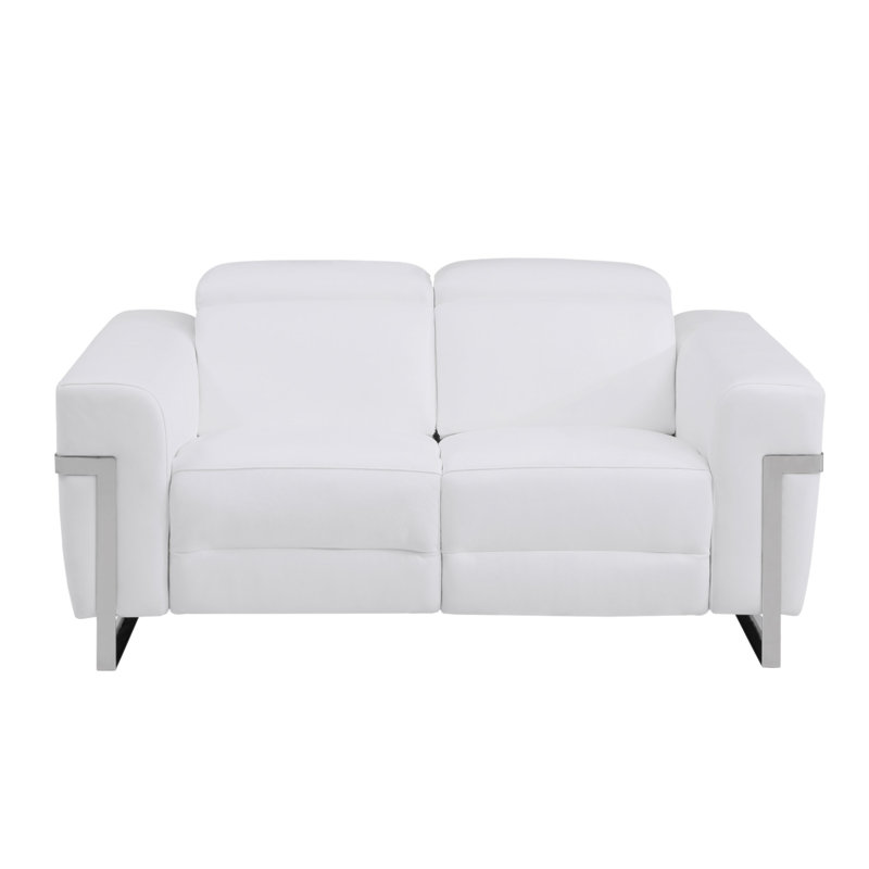 Global United Top Grain Italian Leather Loveseat With Power Recliner, White