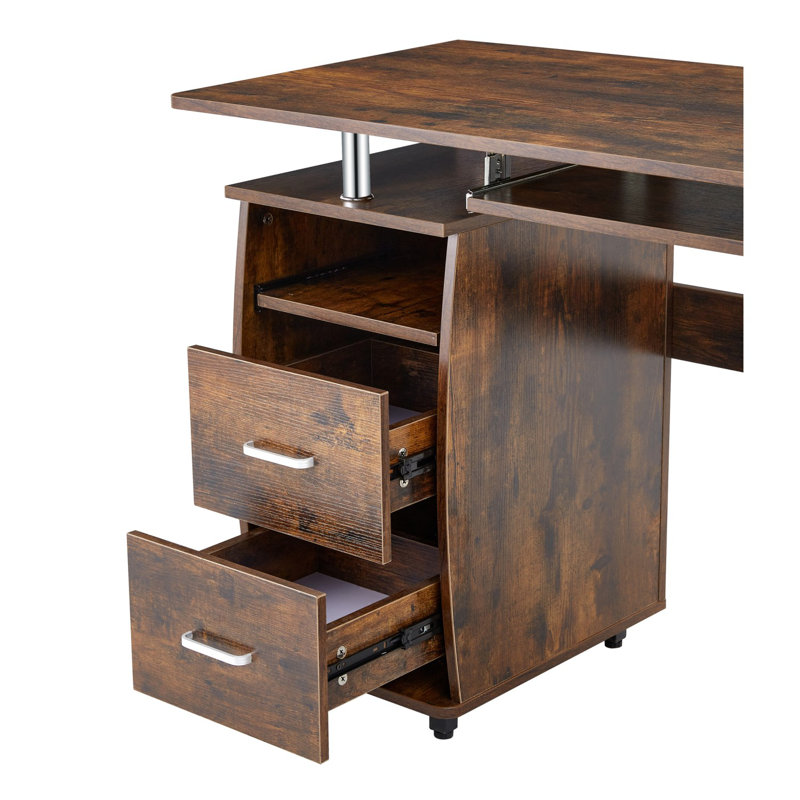 Solid Wood Computer Desk,office Table With Pc Droller, Storage Shelves And File Cabinet , Two Drawers, Cpu Tray,a Shelf Used For Planting, Single , Hps, 47.24''l 21.65''w 34.35''h