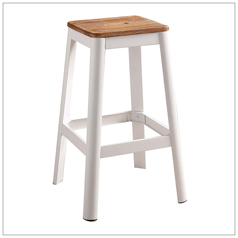 Armless Bar Stool With Crossbar Support, Brown/White