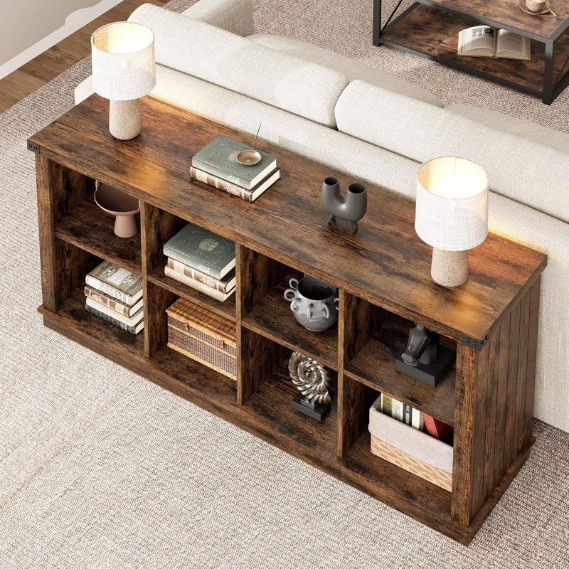 8 Cube Storage Organizer Bookshelf, 3 Tier Farmhouse Horizontal Bookcase, 62 Inch Wood Storage Bookcase for Entryway, Long Low Bookshelves for Living Room