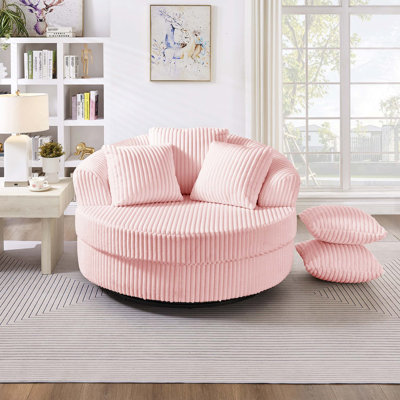 360° Swivel Round Chaise Lounge Sofa with Corduroy Upholstery and Removable Pillows