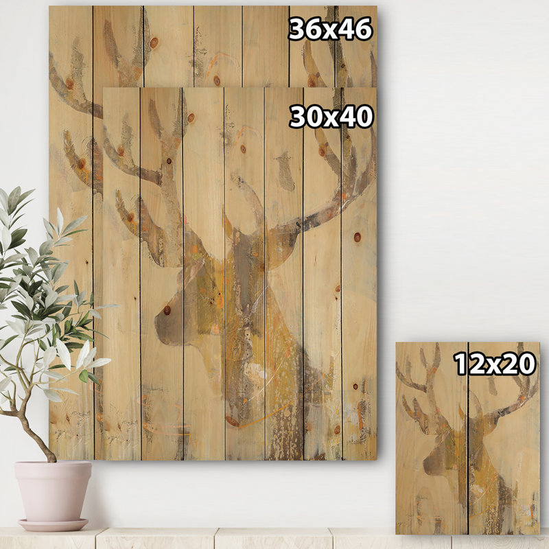 « cerf ii », reproduction d’art sur bois modern campagne, H 32 po x l 24 po x P 1 po