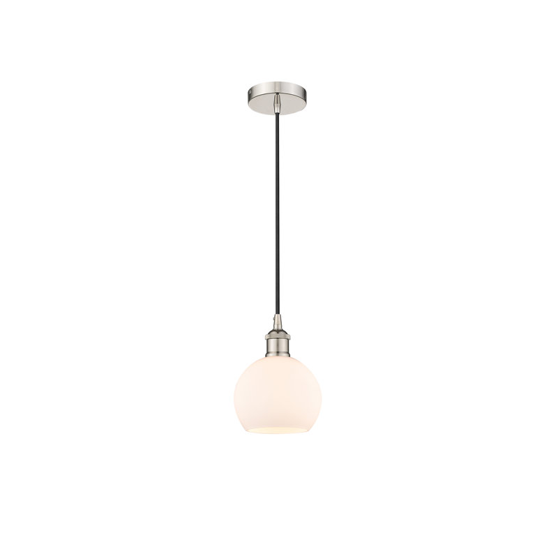 Luminaire suspendu simple à 1 lumière Ralph, Blanc mat, H 8,88 po x l 6 po x P 6 po, Nickel poli