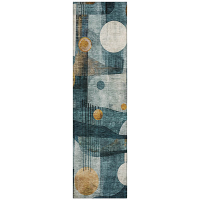 Machine Washable Indoor/Outdoor Chantille ACN1126 Teal Rug