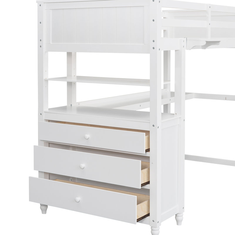 Lit mezzanine simple avec bureau et rangement en blanc