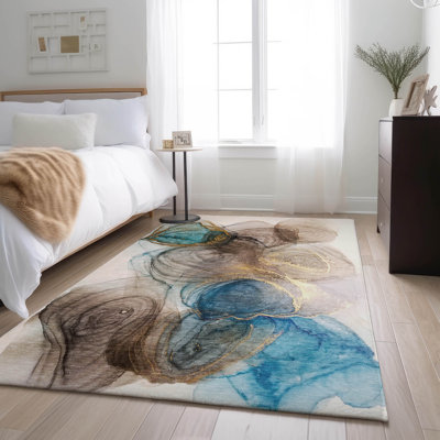 Tapis beige lavable à la machine de qualité supérieure 5 pi x 7 pi 6 po Cerrito AMF513