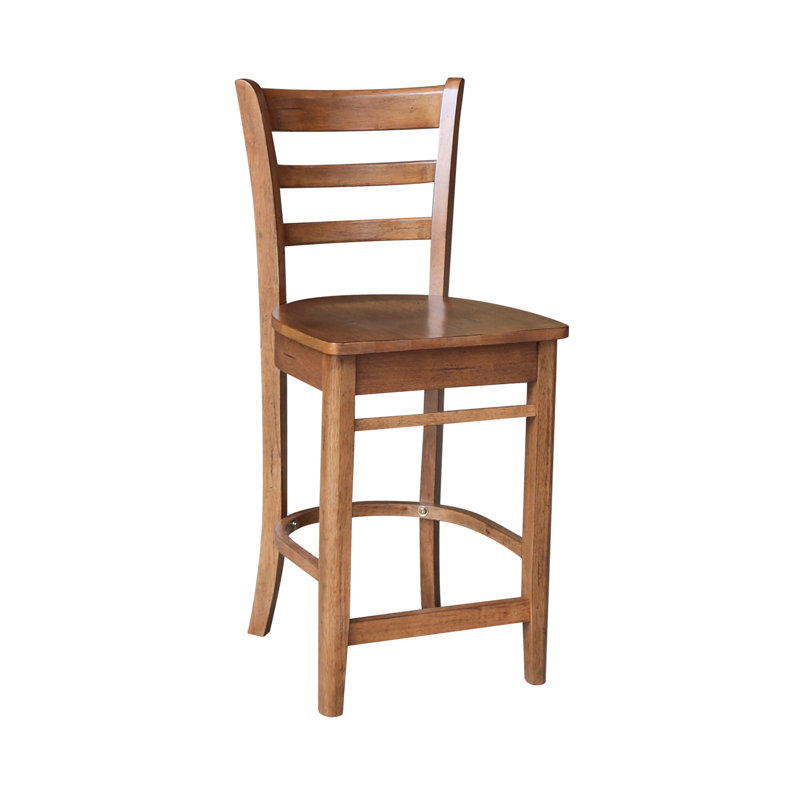 Tabouret de comptoir en bois massif 24 po Marasco, Chêne vieilli / cadre en chêne vieilli